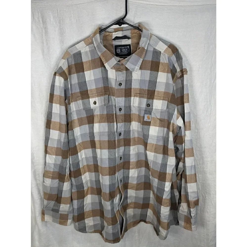 Carhartt Loose Fit Plaid Cotton Flannel Button Long Sleeve Shirt 2XL XXL